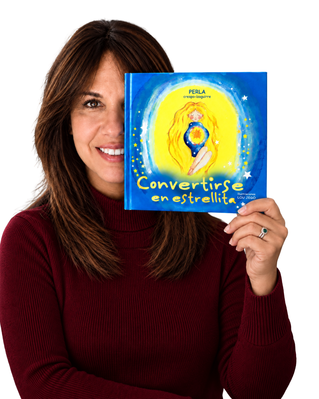 Perla Crespo-Izaguirre sosteniendo su libro infantil Convertirse en Estrellita